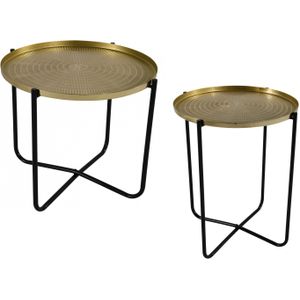 Set van 2x Stuks Ronde Bijzettafel/Plantenstandaard Goud/Zwart 35 en 50 cm