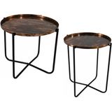 Set van 2x Stuks Ronde Bijzettafel/Plantenstandaard Koper/Zwart 35 en 50 cm