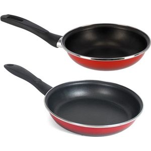 2x formaten koekenpannen set rood Merida - 20 en 24 cm diameter - Braadpannen/bakpannen
