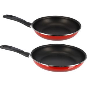 2x formaten koekenpannen set rood Merida - 28 en 32 cm diameter - Braadpannen/bakpannen
