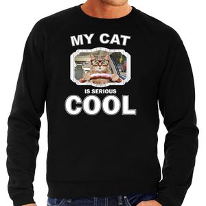 Bellatio Decorations - Katten Sweater - Zwart - My Cat Is Serious Cool