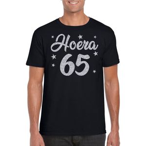 Hoera verjaardag cadeau t-shirt - zilver glitter op zwart - heren - cadeau shirt