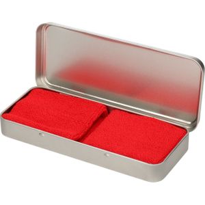 2x stuks rode sport zweetbandjes in metalen opslag/bewaar doosje - Zweetbanden