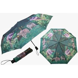 Groene paraplu met wolven print 95 cm - Paraplu's