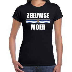 Zeeuwse moer met vlag Zeeland t-shirt zwart dames - Zeeuws dialect moederdag cadeau shirt