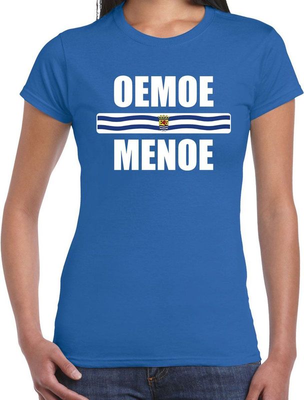 Oemoe menoe met vlag Zeeland t-shirt blauw dames - Zeeuws dialect cadeau shirt