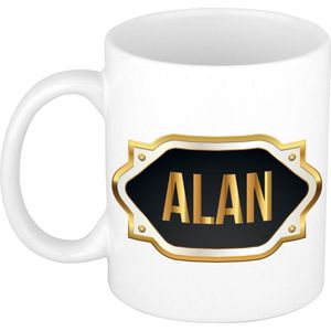 Alan naam cadeau mok / beker met gouden embleem - kado verjaardag/ vaderdag/ pensioen/ geslaagd/ bedankt