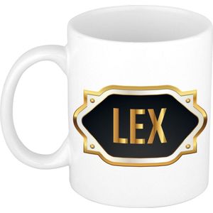 Lex naam cadeau mok / beker met gouden embleem - kado verjaardag/ vaderdag/ pensioen/ geslaagd/ bedankt