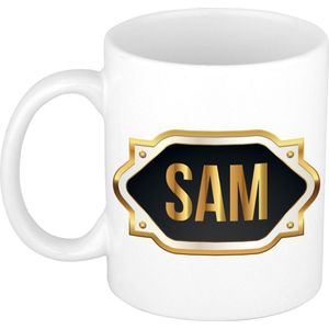 Sam naam cadeau mok / beker met gouden embleem - kado verjaardag/ vaderdag/ pensioen/ geslaagd/ bedankt