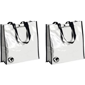 2x stuks shopper tas wit - boodschappentassen en shoppers - 38 x 38 cm
