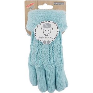 Lichtblauwe gebreide handschoenen teddy voor kinderen - Warme winter handschoenen voor jongens/meisjes