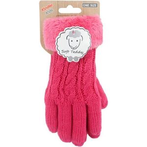 Fuchsia roze gebreide handschoenen teddy voor kinderen - Warme winter handschoenen voor jongens/meisjes