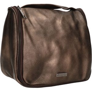 Toilettas/make-up tas bruin metallic voor dames 24 x 20 x 3 cm - Reis toilettassen/etuis