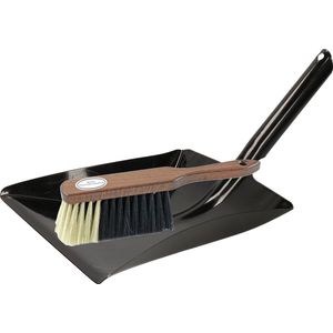 Sorex - Stoffer en Blik - Zwart - Metaal en Bruin Hout - Voor Binnen