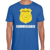 Commissaris politie embleem t-shirt blauw voor heren - politie - verkleedkleding carnaval kostuum