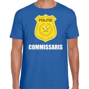 Commissaris politie embleem t-shirt blauw voor heren - politie - verkleedkleding carnaval kostuum