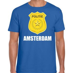 Politie embleem Amsterdam t-shirt blauw voor heren - politie - verkleedkleding carnaval kostuum