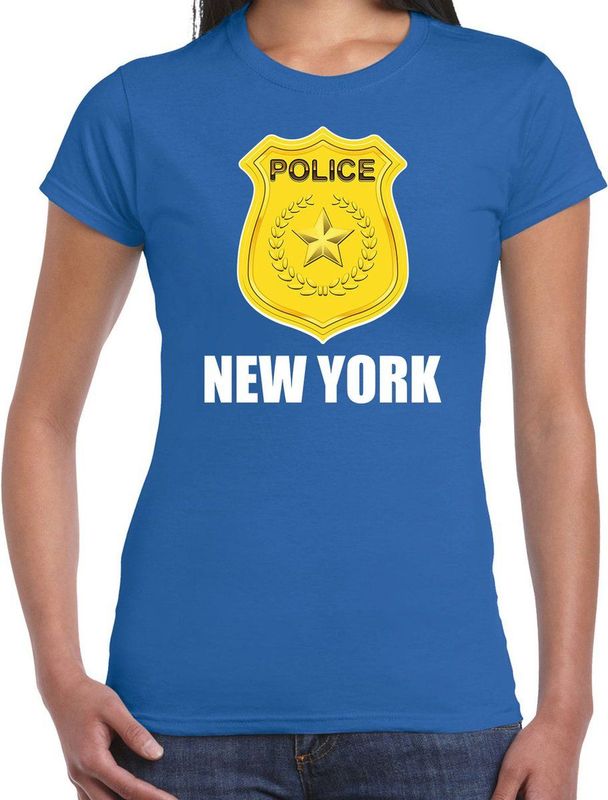 Police embleem New York t-shirt blauw voor dames - politie agent - verkleedkleding kostuum