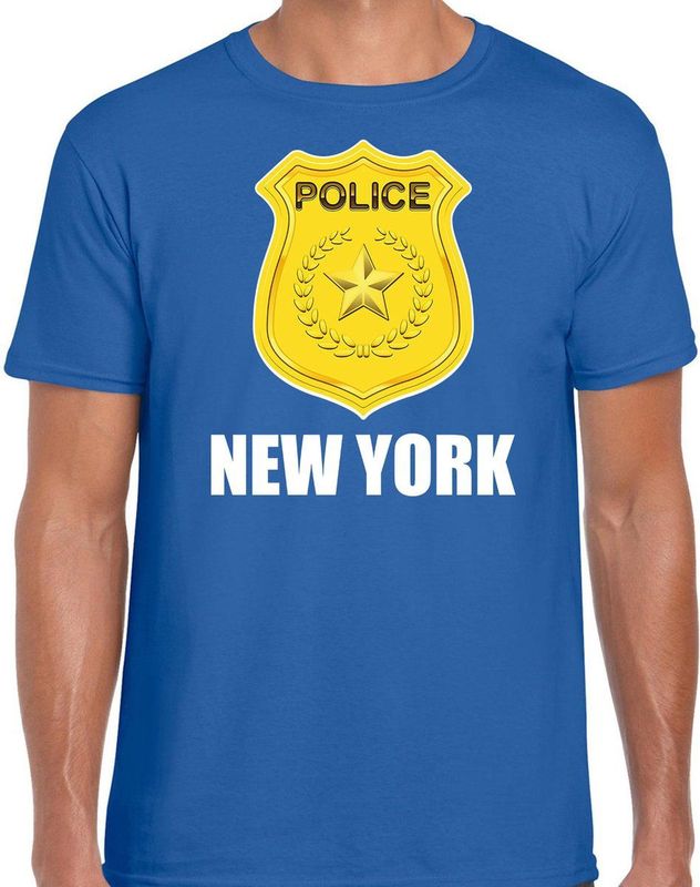 Police embleem New York t-shirt blauw voor heren - politie - verkleedkleding carnaval kostuum