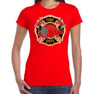 Brandweer logo verkleed t-shirt rood voor dames - brandweervrouw - carnaval verkleedkleding kostuum