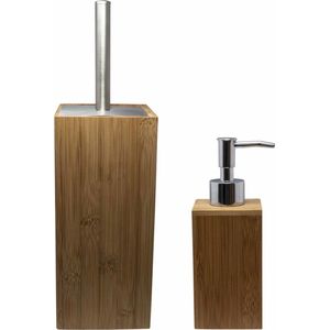 Toilet/badkamer/wc set toiletborstel met zeeppompje van bamboe
