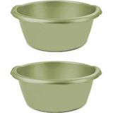2x stuks groene afwasbak/afwasteil rond 15 liter 42 cm - Afwassen - Schoonmaken