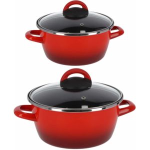 Kookpannen set van 2x stuks rood 3 liter en 8 liter Cuenca - Rvs pannenset