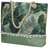 Strandtas met handvat groen met bladeren polyester 45 x 35 cm