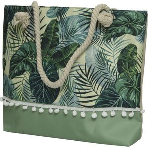 Strandtas met handvat groen met bladeren polyester 45 x 35 cm