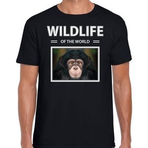 Dieren foto t-shirt Aap - zwart - heren - wildlife of the world - cadeau shirt Chimpansee apen liefhebber S