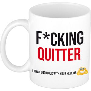 Fcking quitter cadeau mok / beker wit  en zwart - afscheidscadeau personeel / collega