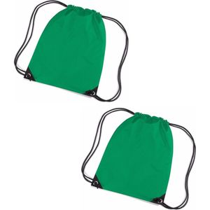 Set van 6x stuks grasgroene Nylon sport/zwembad gymtas/ gymtasje met rijgkoord 45 x 34 cm - Kinder tasjes