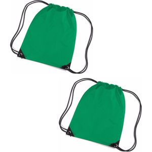 Set van 10x stuks grasgroene Nylon sport/zwembad gymtas/ gymtasje met rijgkoord 45 x 34 cm - Kinder tasjes