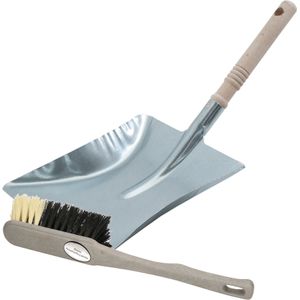Luxe stoffer en blik grijs/zilver van metaal voor binnen - Extra lange zachte stoffers 40 cm