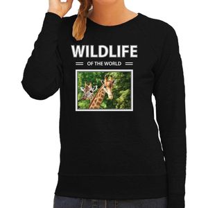 Dieren foto sweater Giraf - zwart - dames - wildlife of the world - cadeau trui Giraffen liefhebber