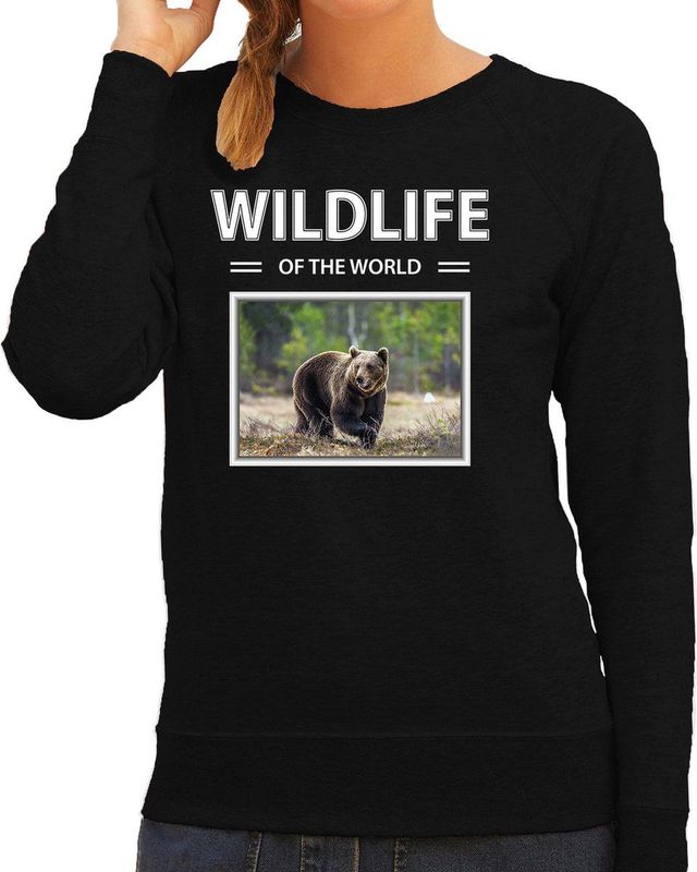 Dieren foto sweater Beer - zwart - dames - wildlife of the world - cadeau trui Beren liefhebber