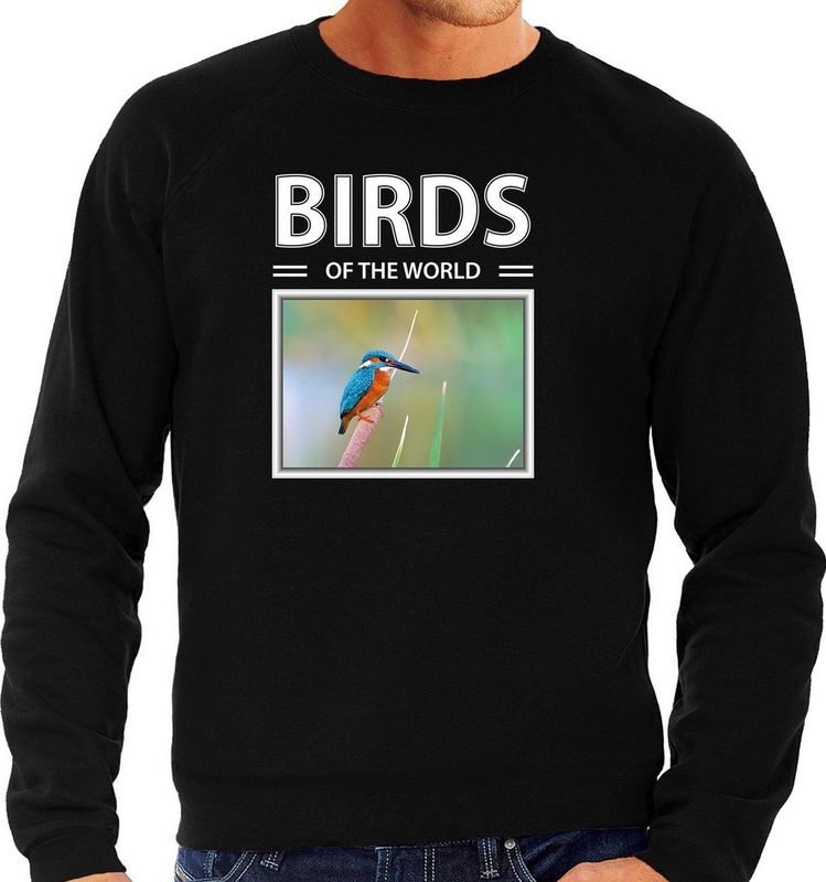 Dieren foto sweater IJsvogel - zwart - heren - birds of the world - cadeau trui vogel liefhebber