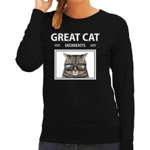 Dieren - Foto Sweater - Grijze Kat - Zwart - Dames - Katten Liefhebber