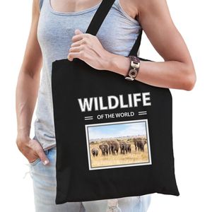 Olifant tasje zwart volwassenen en kinderen - wildlife of the world kado boodschappen tas - Feest Boodschappentassen