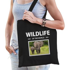 Olifant tasje zwart volwassenen en kinderen - wildlife of the world kado boodschappen tas - Feest Boodschappentassen