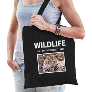 Katoenen tasje Jaguars zwart - wildlife of the world Jaguar cadeau tas