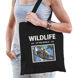 Koala tasje zwart volwassenen en kinderen - wildlife of the world kado boodschappen tas - Feest Boodschappentassen