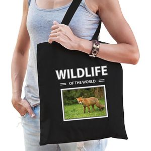 Vos tasje zwart volwassenen en kinderen - wildlife of the world kado boodschappen tas