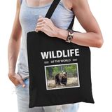 Dieren Beer foto tas katoen volw + kind zwart - wildlife of the world - kado boodschappentas/ gymtas / sporttas - Beren