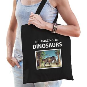 T-rex dinosaurus tasje zwart volwassenen en kinderen - amazing dinosaurs kado boodschappen tas - Feest Boodschappentassen
