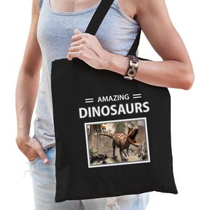 Carnotaurus dinosaurus tasje zwart volwassenen en kinderen - amazing dinosaurs kado boodschappen tas - Feest Boodschappentassen