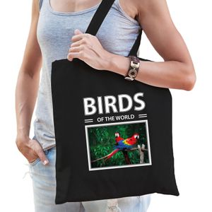 Papegaai vogel tasje zwart volwassenen en kinderen - birds of the world kado boodschappen tas - Feest Boodschappentassen