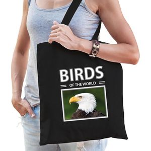 Dieren Amerikaanse zeearend foto tas katoen volw + kind zwart - birds of the world - kado boodschappentas/ gymtas / sporttas - arenden