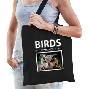 Uil tasje zwart volwassenen en kinderen - birds of the world kado boodschappen tas - Feest Boodschappentassen