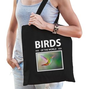 Kolibrie vogel tasje zwart volwassenen en kinderen - birds of the world kado boodschappen tas